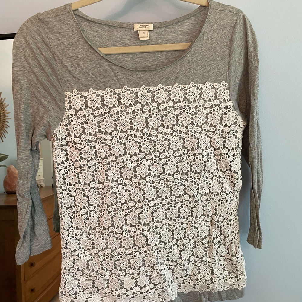 J. Crew Graphic Gray and White 3/4 Sleeve Blouse